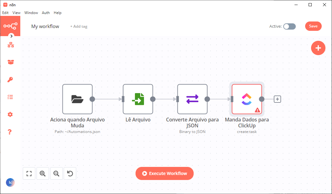 screenshot da interface de um exemplo de workflow do n8n